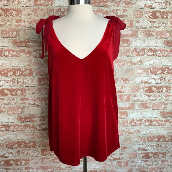 Gibson Tops - Gibson Red Velvet Tank Blouse Tie Shoulder Stretch Size XL